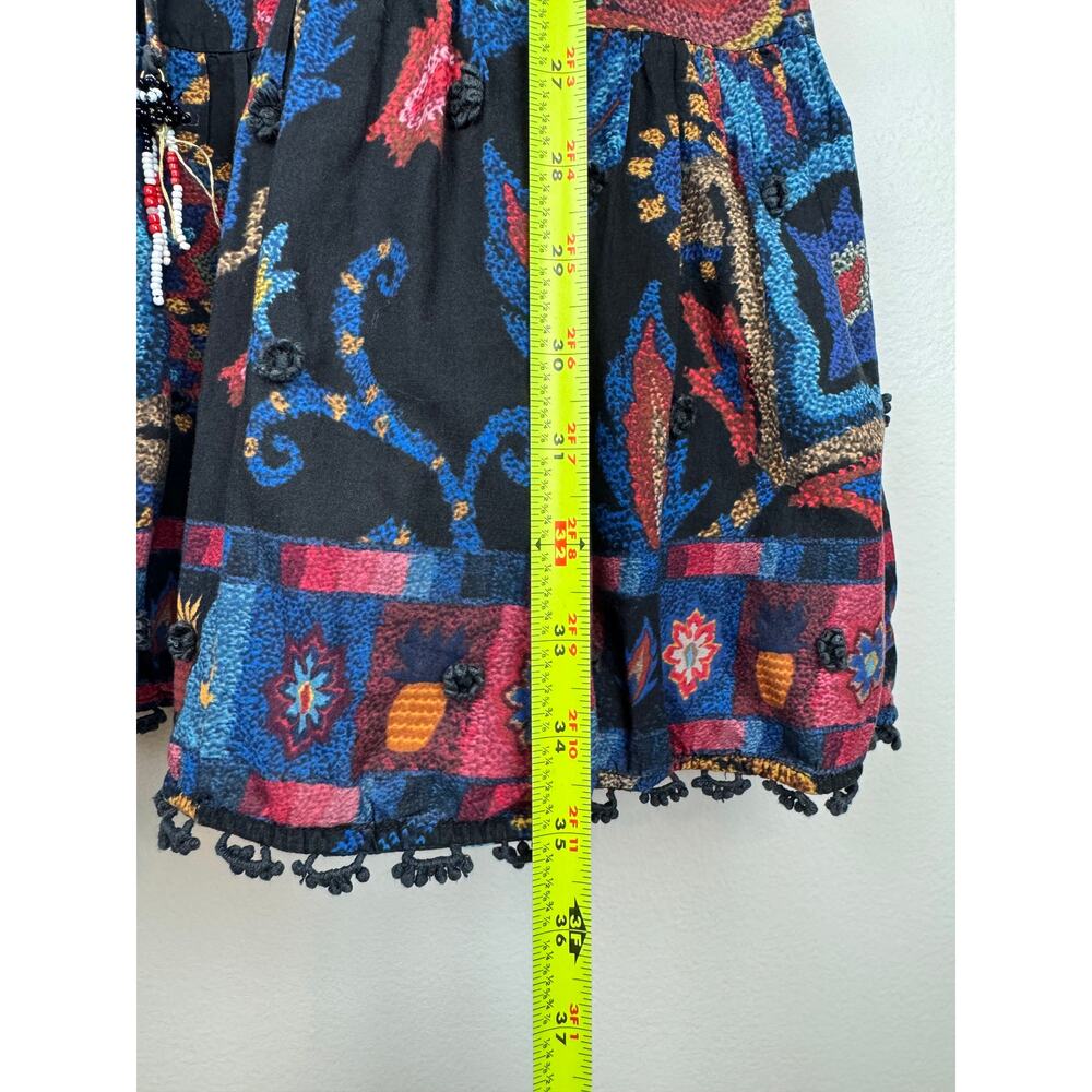 FARM RIO Women Sunset Tapestry Black Puffer Sleeve Mini Dress size M - Picture 15 of 16